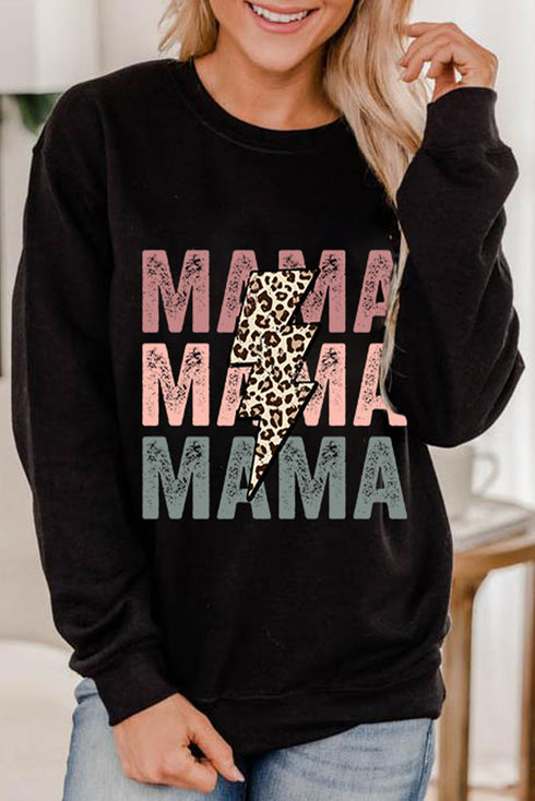 Black Leopard Lightning MAMA Graphic Pullover Sweatshirt